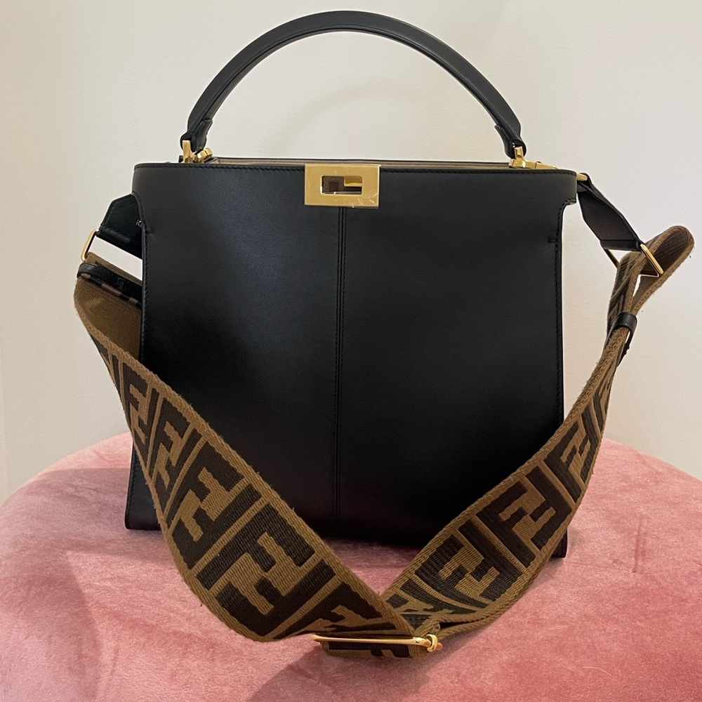 Gently used Fendi X Lite peekaboo tote with strap you shoulder strap